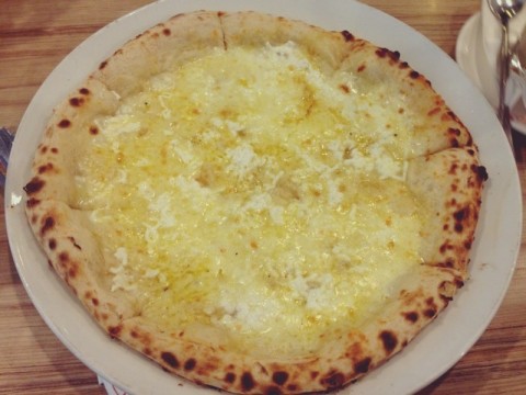 4 types of cheese on a pizza, super cheesy!