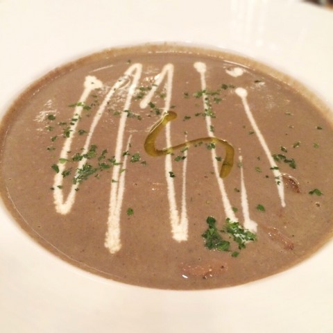 Rich mushroom soup finished with a scent of truffle oil