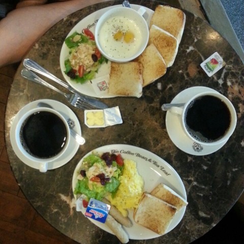 all day breakfast at coffee bean & tea leaf. normal but the half boiled egg with milk is special 